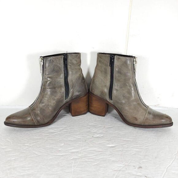 Freebird By Steven Women Claire US6 Gray Distressed Leather Zippers Heel Booties - Picture 5 of 12